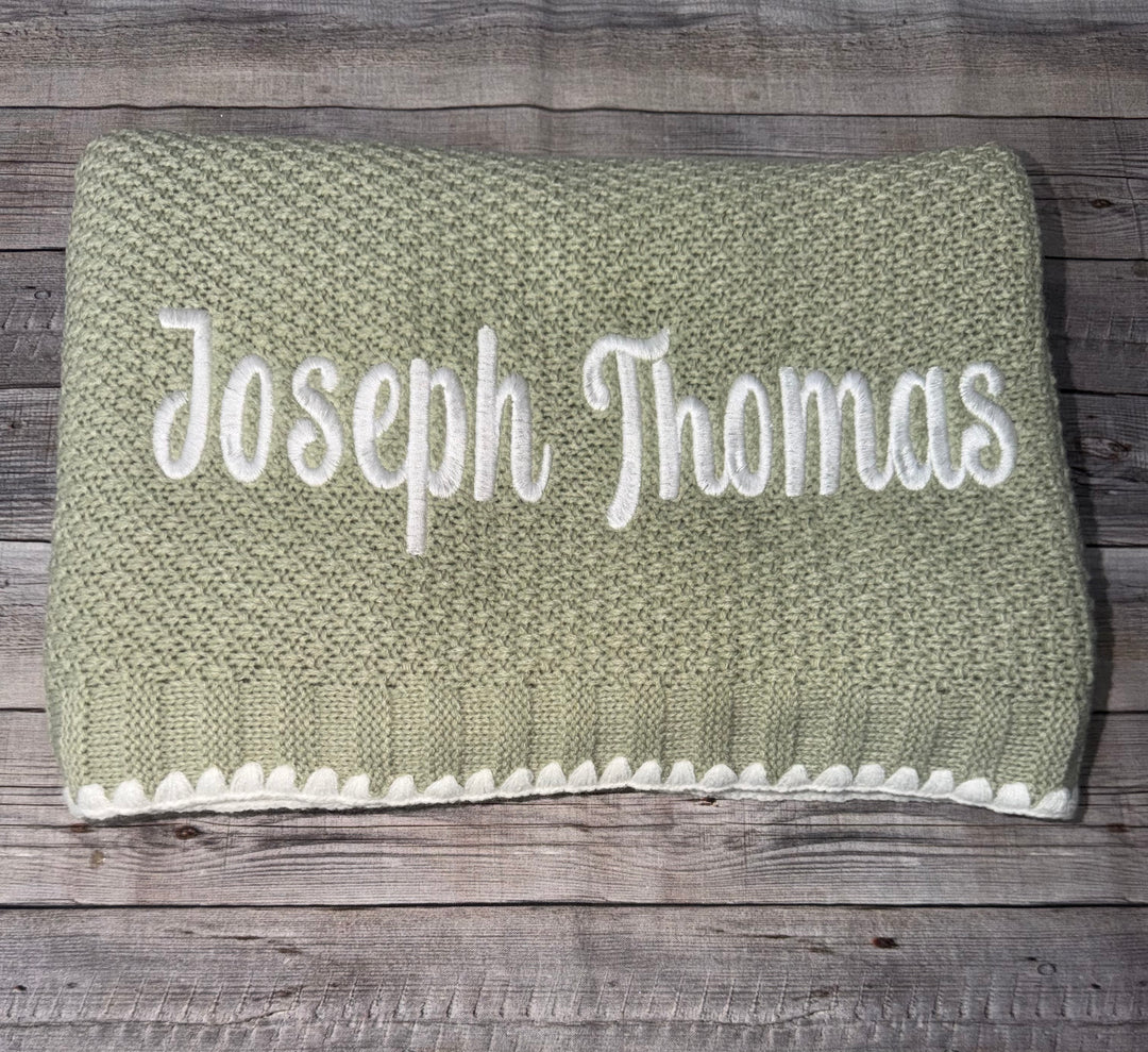 Personalized knit baby blanket