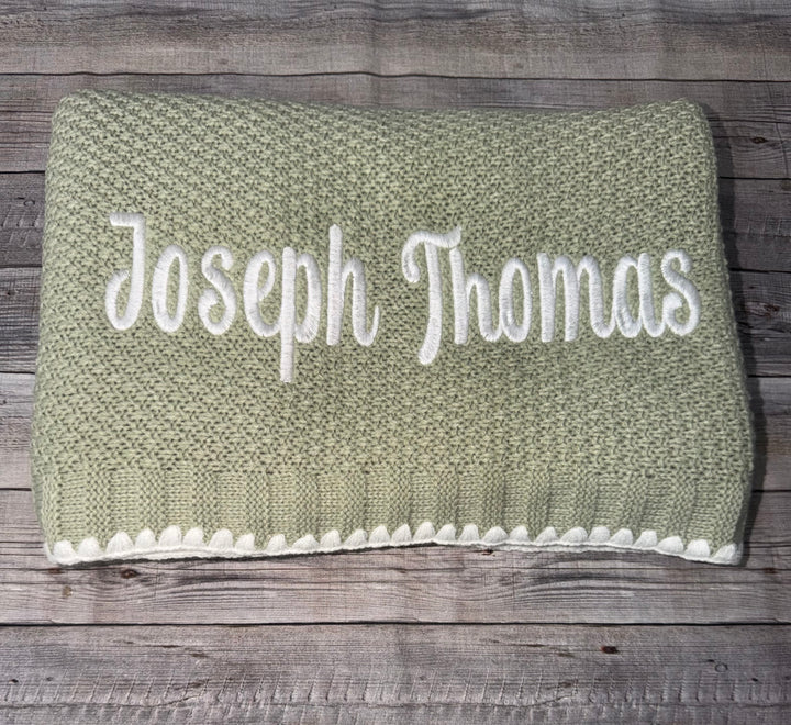 Personalized knit baby blanket