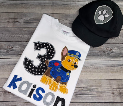Personalized Paw Patrol Chase Birthday Outfit for Toddler Boys| Custom Name Shirt & Shorts Set