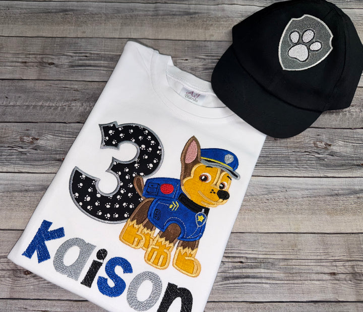 Personalized Paw Patrol Chase Birthday Outfit for Toddler Boys| Custom Name Shirt &amp; Shorts Set