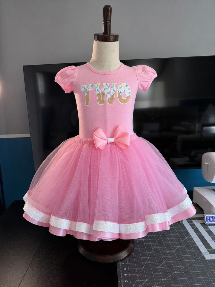2nd Birthday Outfit for Girls| Ice Cream Theme Custom embroidered Shirt &amp; Tutu Set| Sizes 6M-12Y