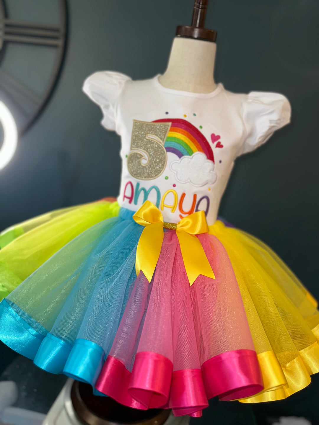 Personalized Rainbow birthday outfit|Custom Birthday Dress &amp; Shirt for girls