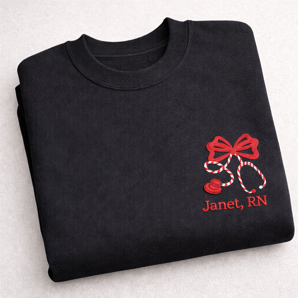 RN Bow & Stethoscope Embroidered Sweatshirt