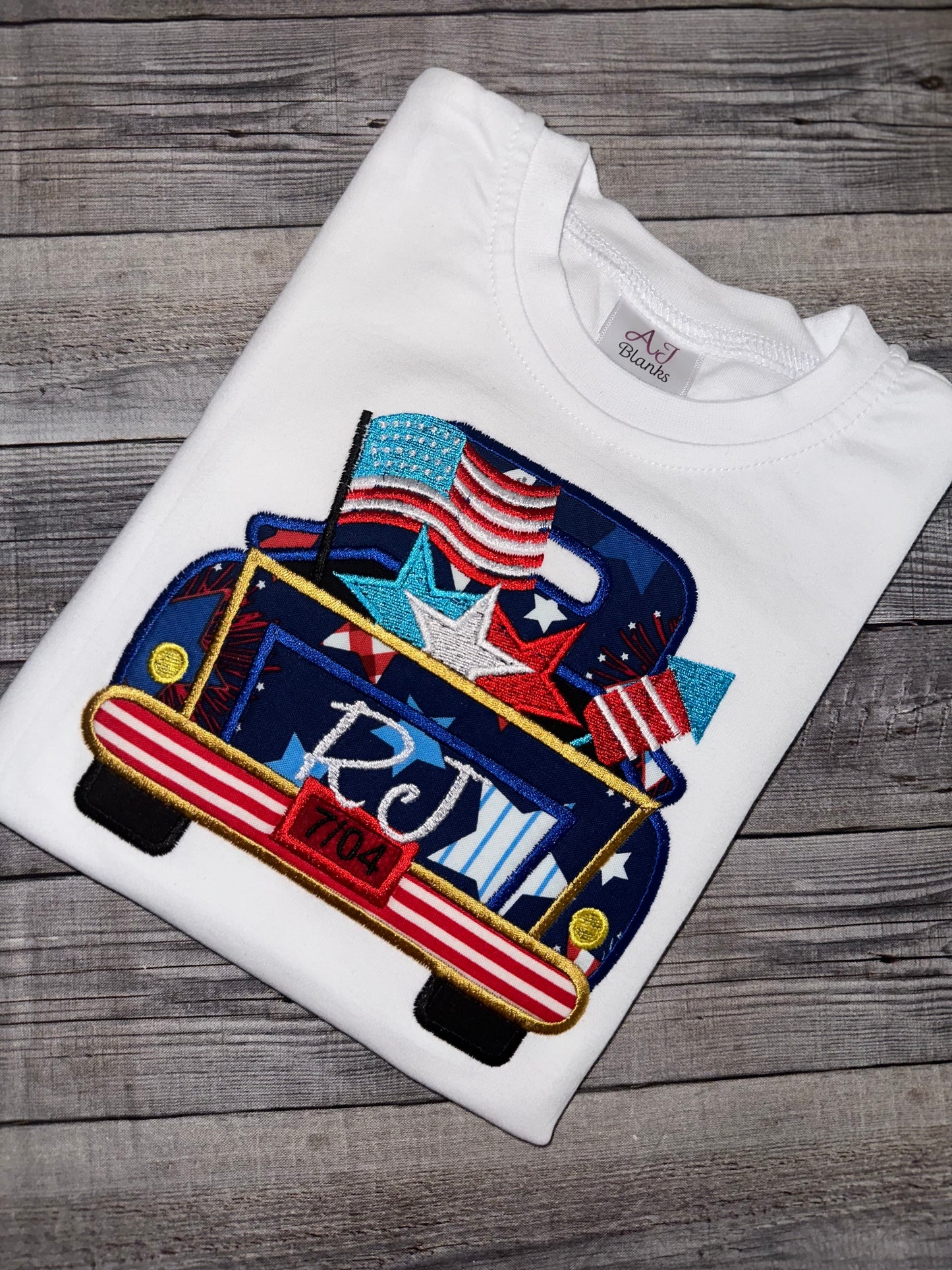 Patriotic Vintage Truck Shirt for Boys – Personalized Fourth of July Embroidered Tee