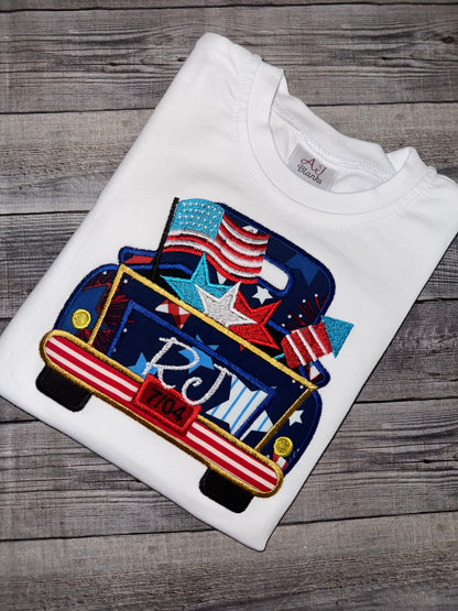 Patriotic Vintage Truck Shirt for Boys – Personalized Fourth of July Embroidered Tee