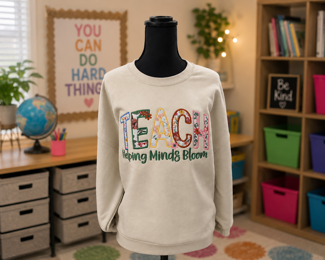 Helping Minds Bloom Embroidered Teacher Sweatshirt