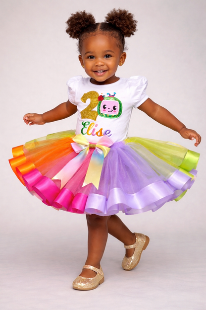 Personalized Cocomelon-inspired birthday outfit|Custom Birthday dress set for girls