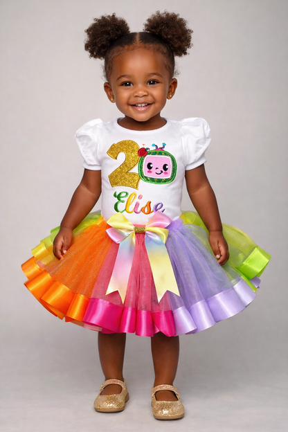 Personalized Cocomelon-inspired birthday outfit|Custom Birthday dress set for girls