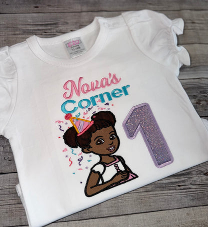 Gracie's Corner First Birthday Outfit Girl| Custom Embroidered Puff Sleeve shirt & Tutu Set| Sizes 0M-12Y