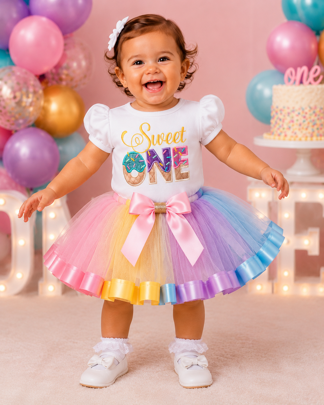 Sweet ONE Birthday Outfit for Girls| Pastel Rainbow Tutu Set| Sizes 0M-12y