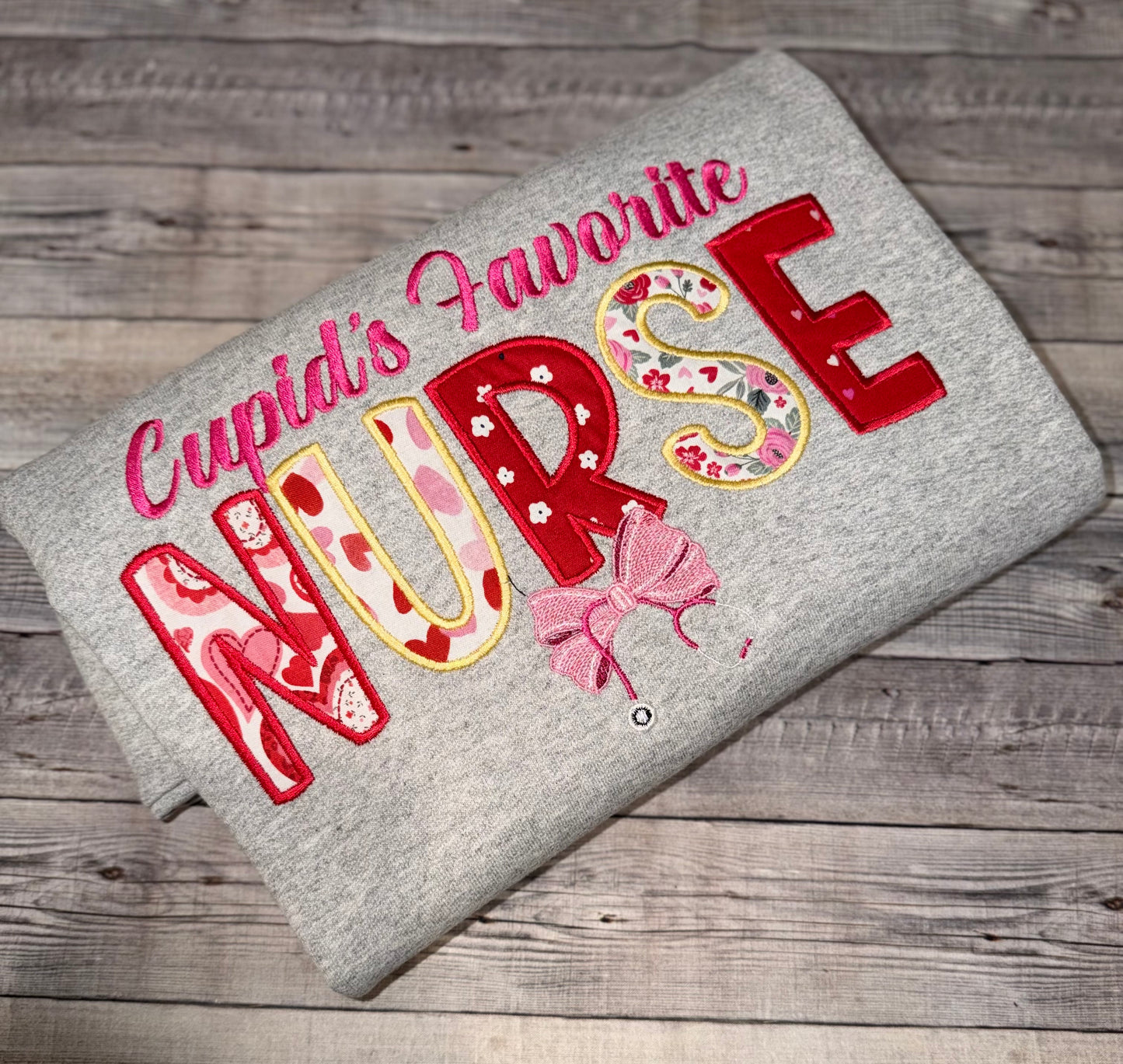 Cupid’s Favorite Nurse Valentine Appliqué Sweatshirt