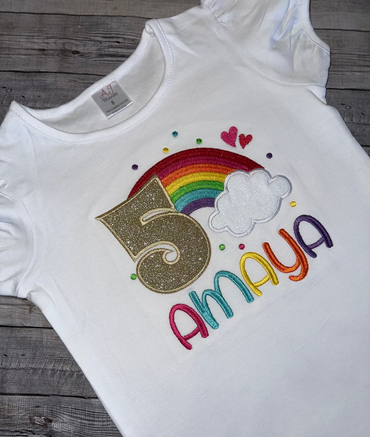 Personalized Rainbow birthday outfit|Custom Birthday Dress &amp; Shirt for girls