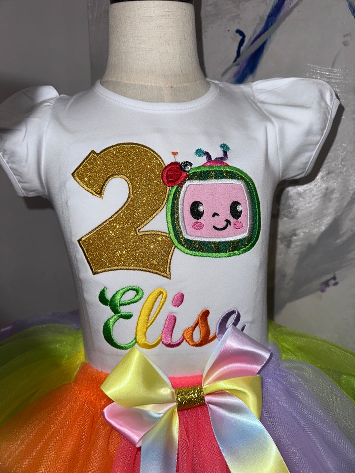 Personalized Cocomelon-inspired birthday outfit|Custom Birthday dress set for girls