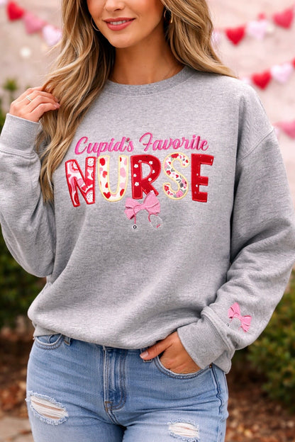 Cupid’s Favorite Nurse Valentine Appliqué Sweatshirt