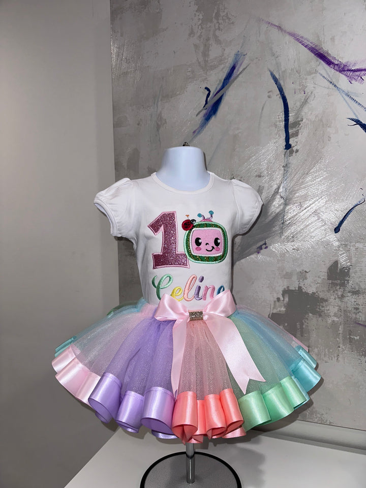 Personalized Cocomelon outfit for girls. Custom birthday outfit 