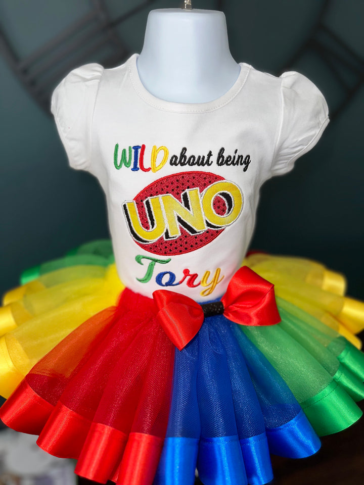     Personalized birthday outfit with embroidered UNO design and custom child name