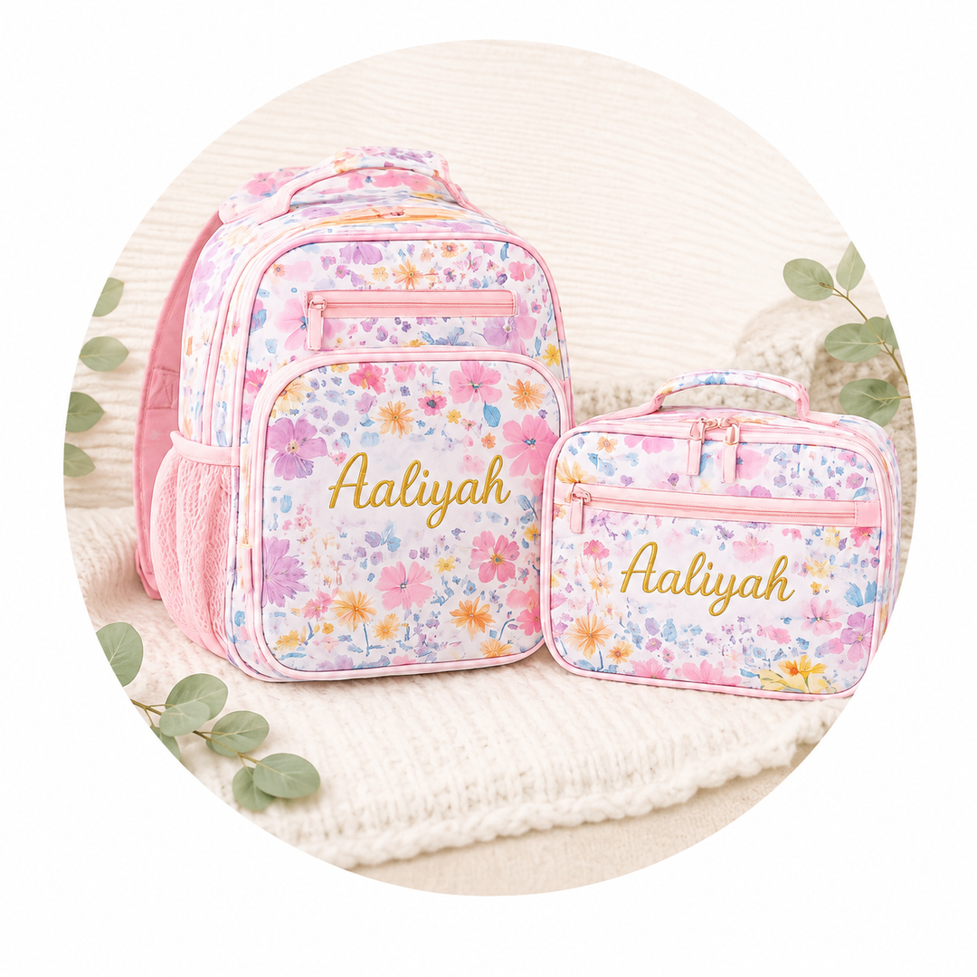 Personalized Floral Backpack Set