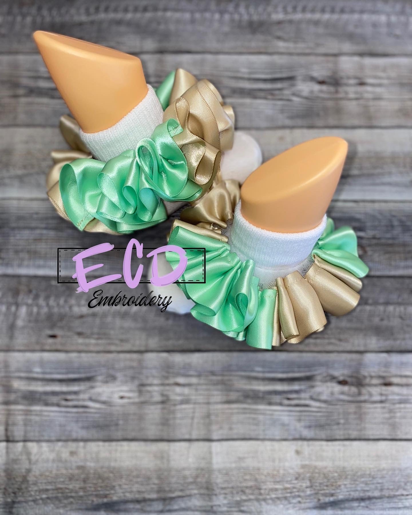 Mint and Gold ruffle socks/ankle skirts