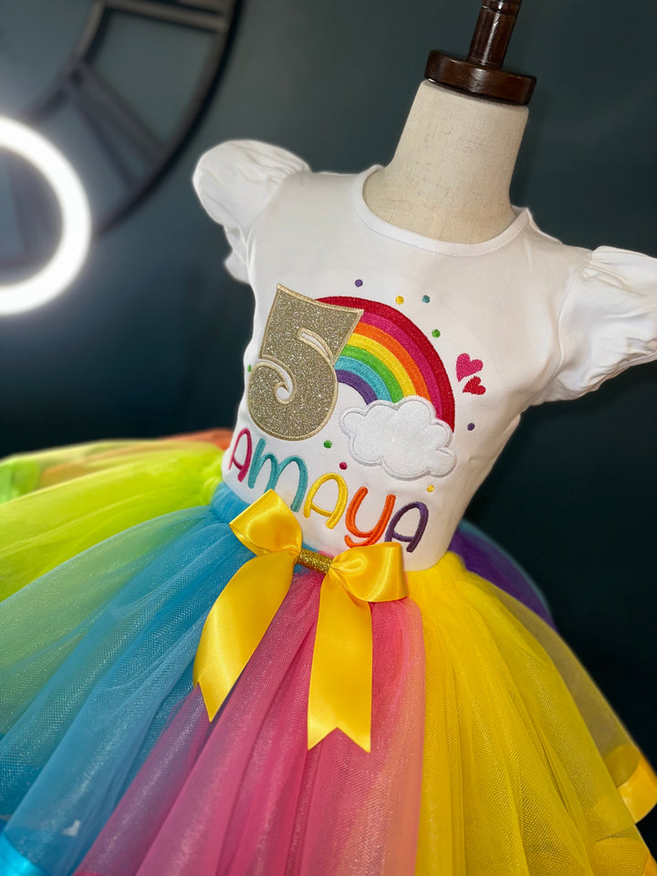 Personalized Rainbow birthday outfit|Custom Birthday Dress &amp; Shirt for girls