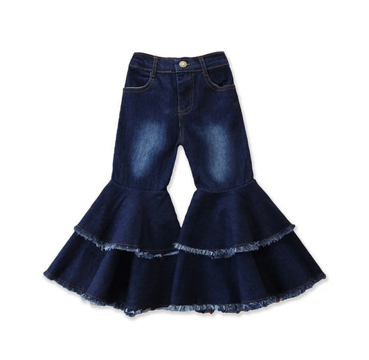 Denim bell bottom jeans for toddler girls