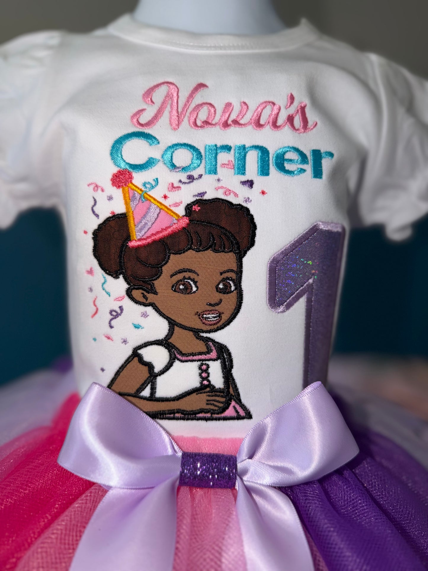 Gracie's Corner First Birthday Outfit Girl| Custom Embroidered Puff Sleeve shirt & Tutu Set| Sizes 0M-12Y