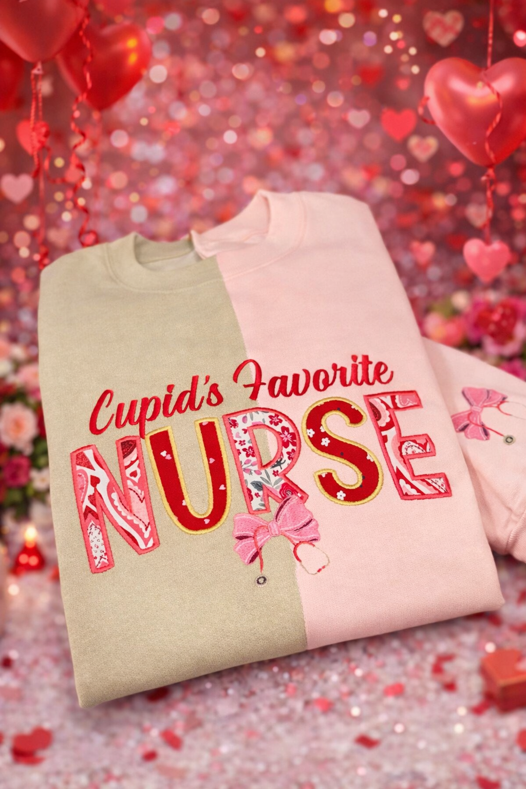 Cupid’s Favorite Nurse Valentine Appliqué Sweatshirt- Split