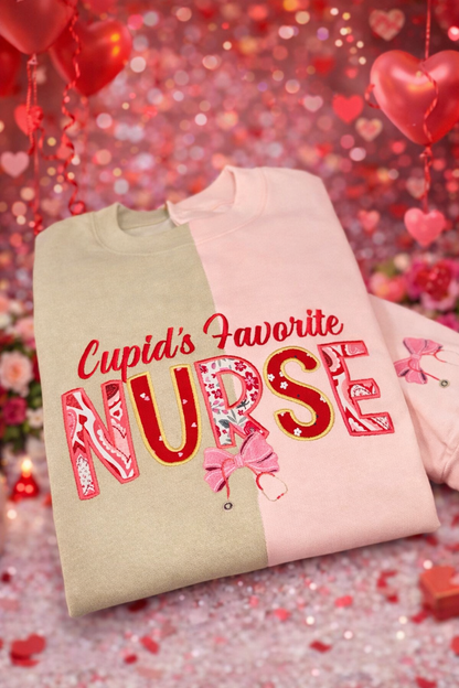 Cupid’s Favorite Nurse Valentine Appliqué Sweatshirt- Split