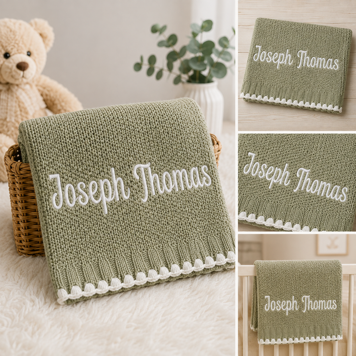 Personalized knit baby blanket