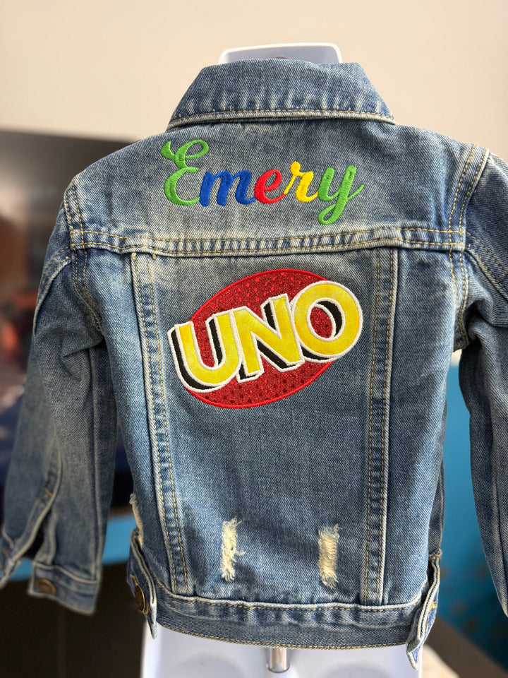 Personalized Uno denim jacket|Custom denim jacket for girls| 1st birthday