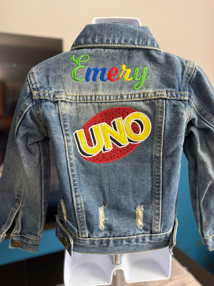 Personalized Uno denim jacket|Custom denim jacket for girls| 1st birthday