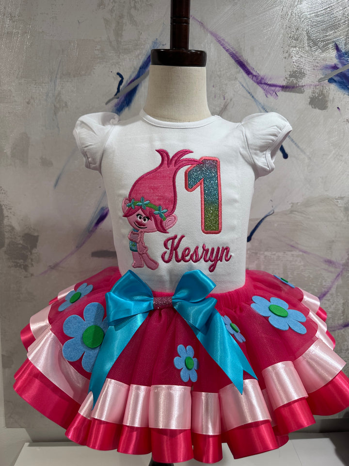 Personalized Trolls-inspired birthday tutu outfit|Custom Birthday Dress for girls