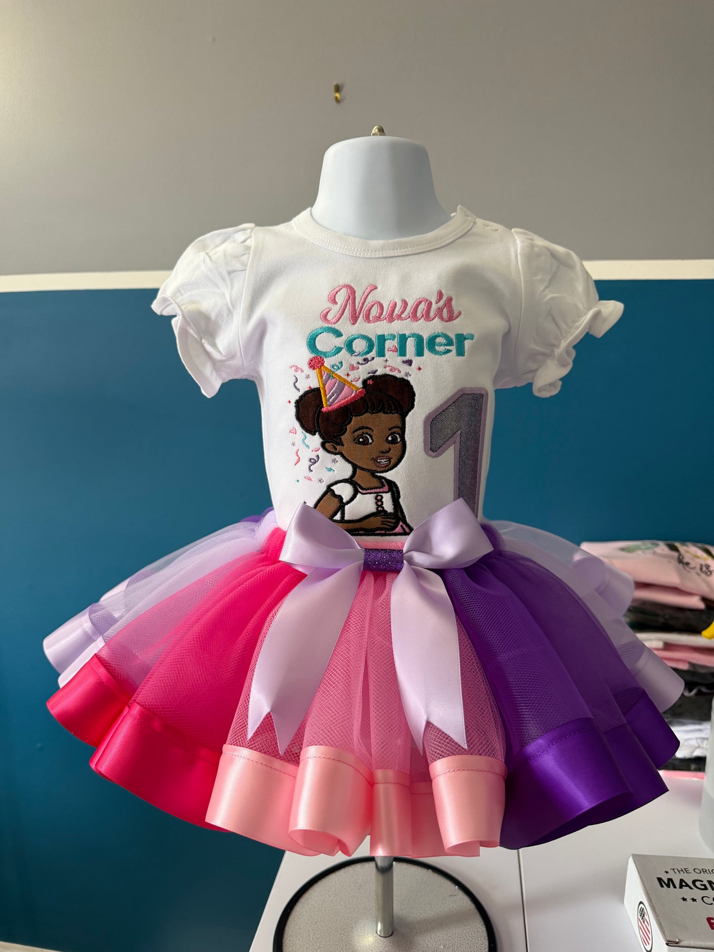 Gracie's Corner First Birthday Outfit Girl| Custom Embroidered Puff Sleeve shirt & Tutu Set| Sizes 0M-12Y