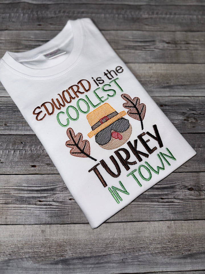 Coolest turkey in town shirt for boys- Thanksgiving Holiday shirt