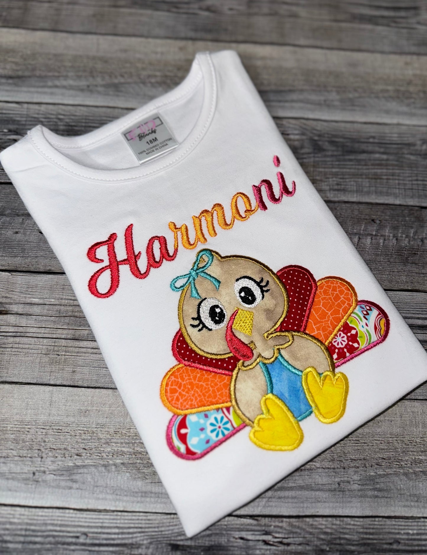 Thanksgiving theme girl shirt with embroidered girl turkey