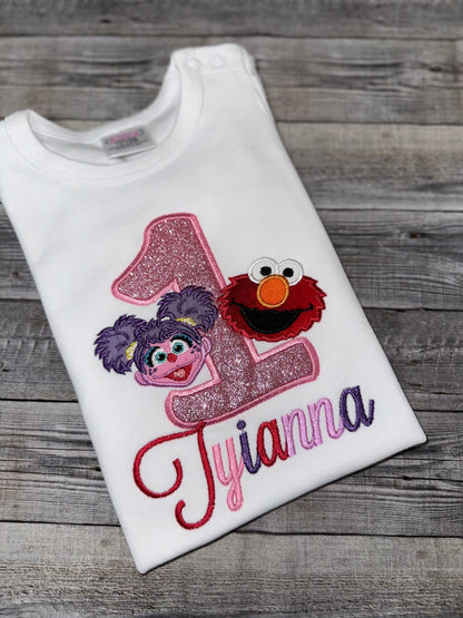 Elmo and Abby birthday shirt for girls