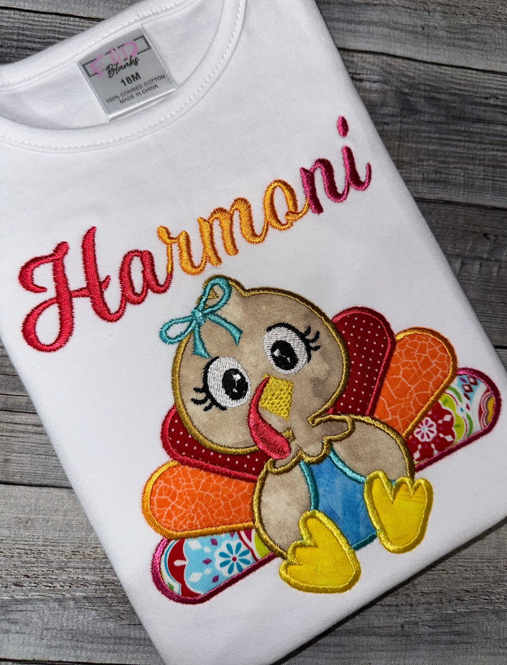 Thanksgiving theme girl shirt with embroidered girl turkey