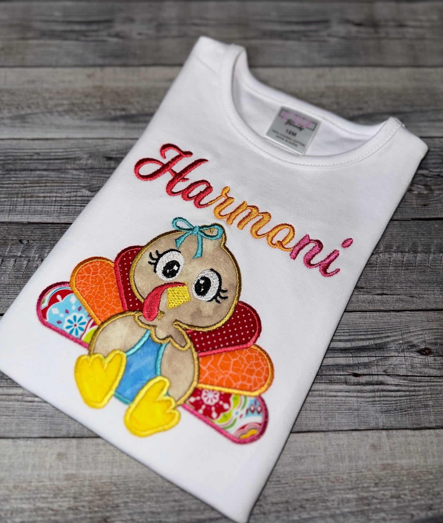 Thanksgiving theme girl shirt with embroidered girl turkey