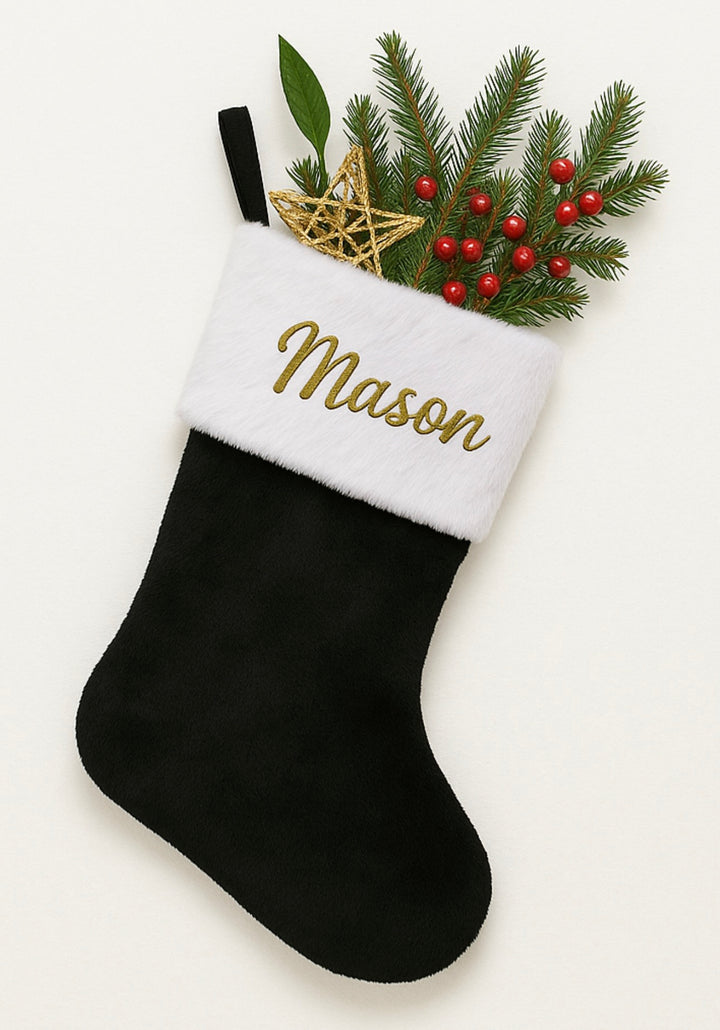 Personalized Red Christmas Stockings with Embroidered Names – Custom Plush Holiday Stockings with Fur Cuff