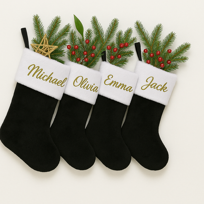 Personalized Red Christmas Stockings with Embroidered Names – Custom Plush Holiday Stockings with Fur Cuff