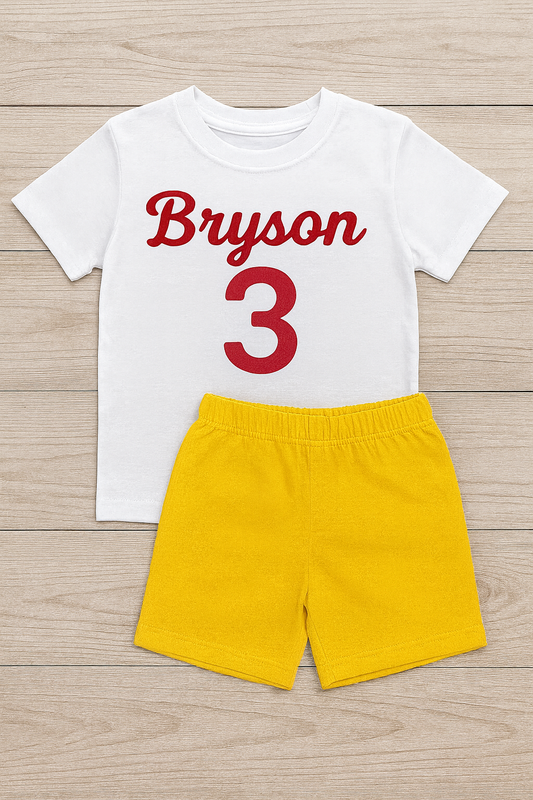 Personalized Boys Birthday Outfit – Custom Name & Age Shirt with Matching Shorts