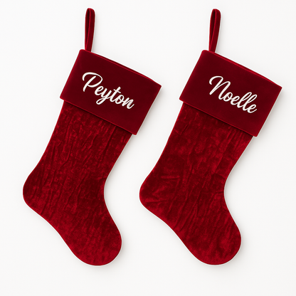 Personalized Red Velvet Christmas Stockings with Embroidered Names (while supplies last)