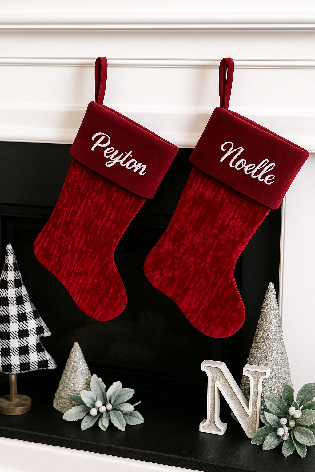 Personalized Red Velvet Christmas Stockings with Embroidered Names (while supplies last)