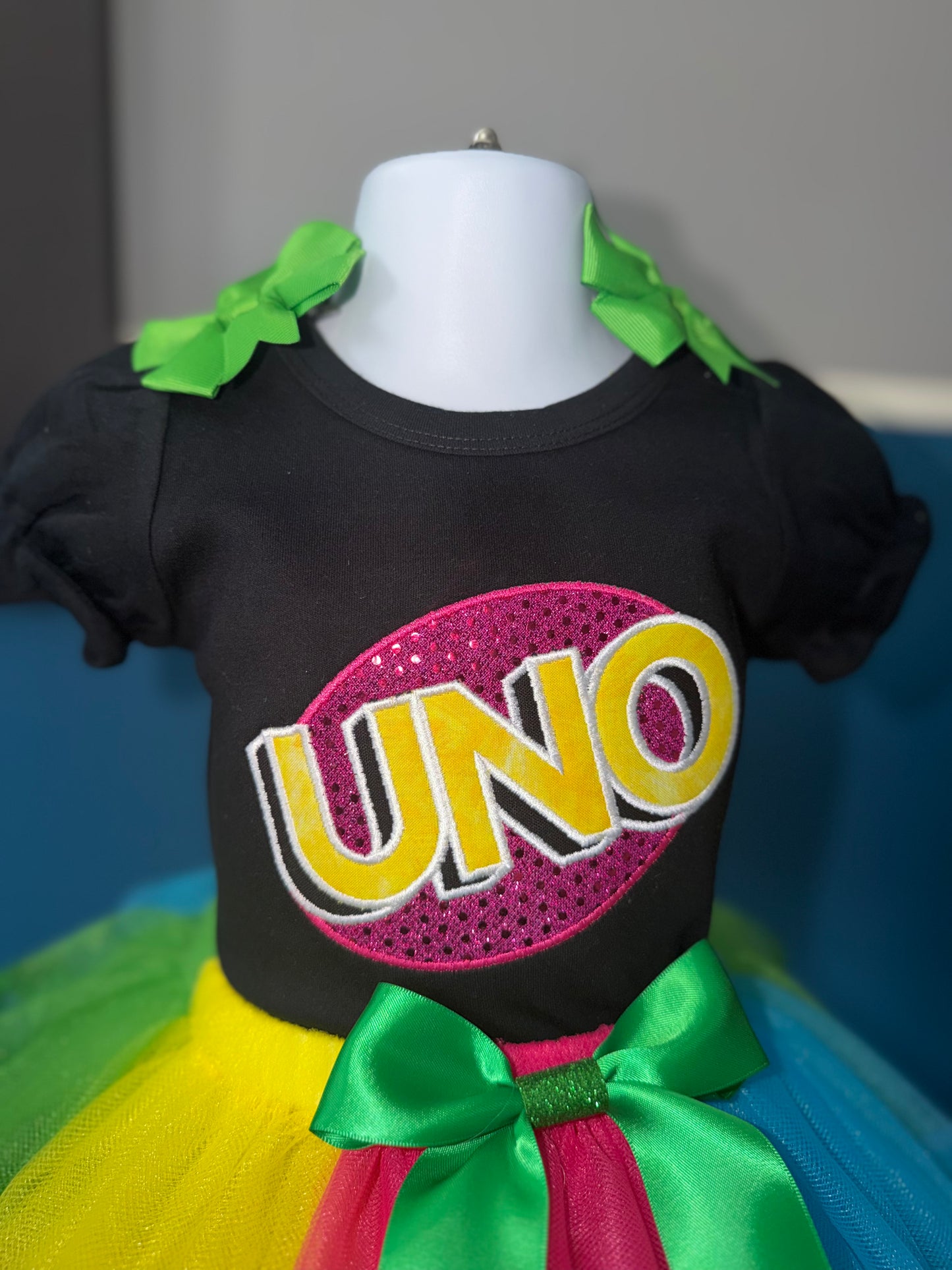 UNO Birthday Tutu Outfit for Girls – Personalized First Birthday Shirt & Rainbow Tutu Skirt Set|Ships today