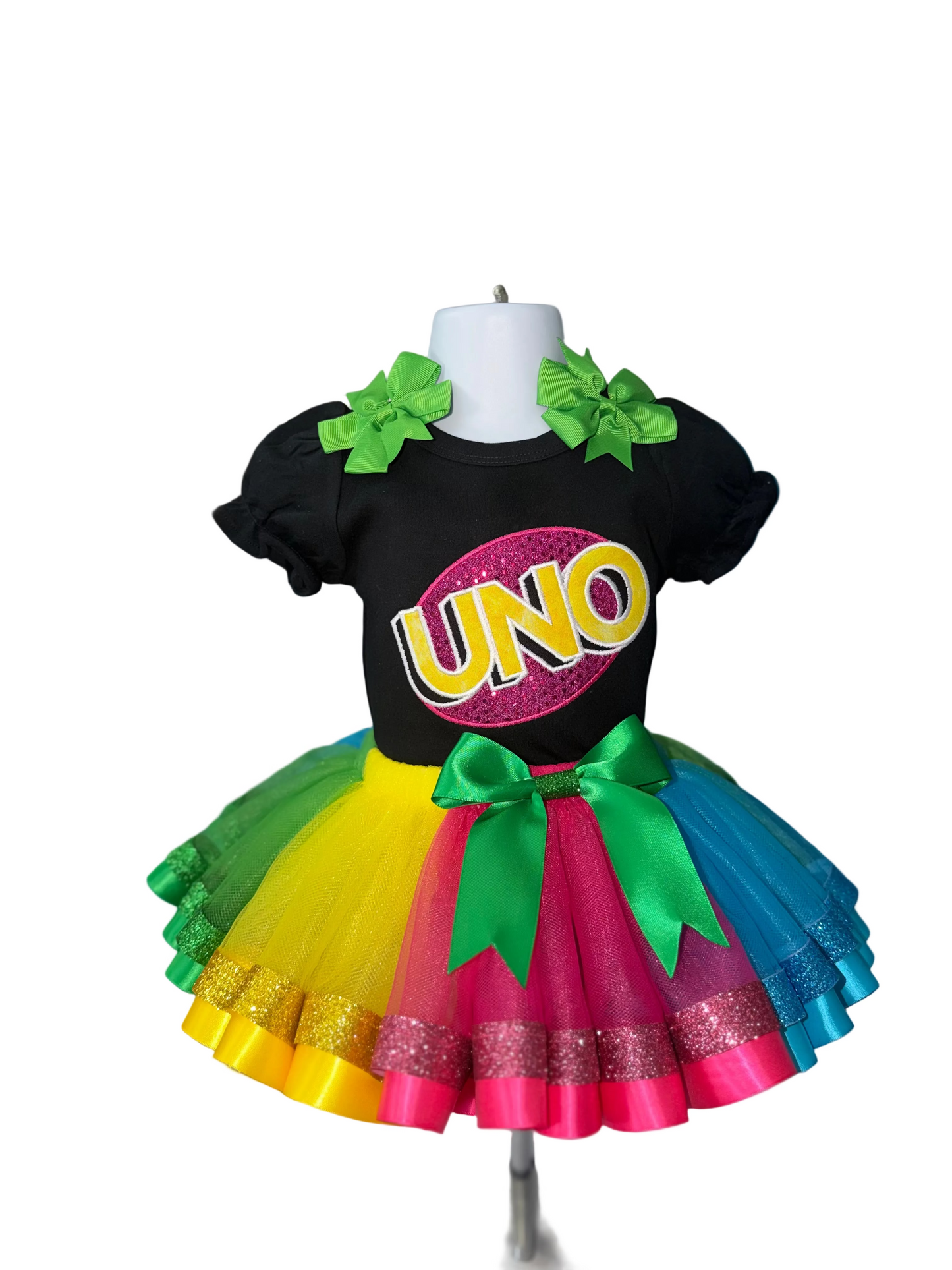 UNO Birthday Tutu Outfit for Girls – Personalized First Birthday Shirt & Rainbow Tutu Skirt Set|Ships today