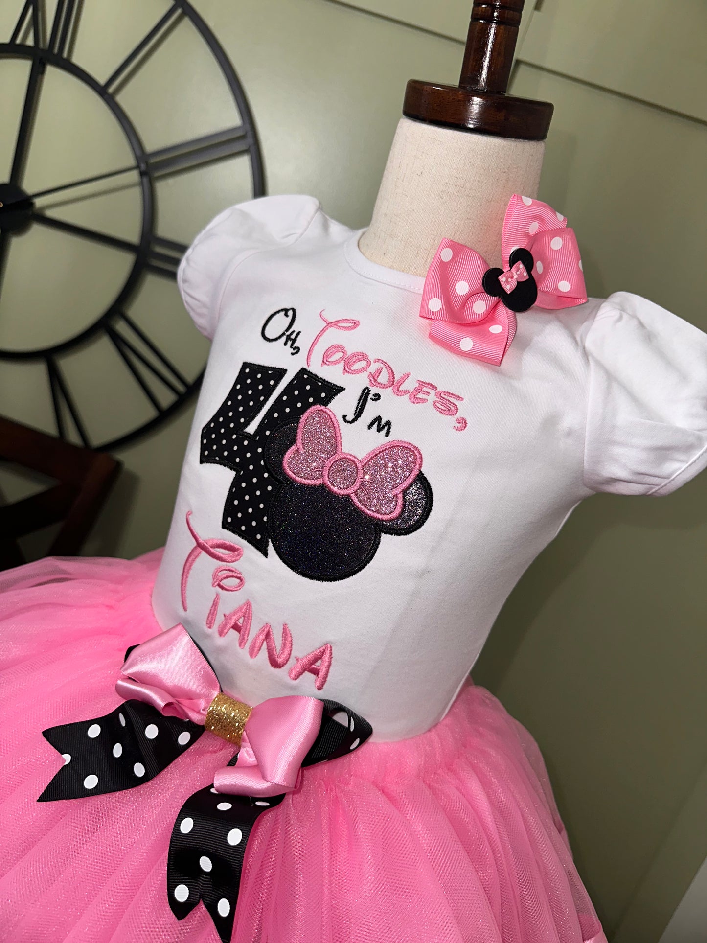 Minnie mouse birthday outfit with embroidered minnie mouse shirt