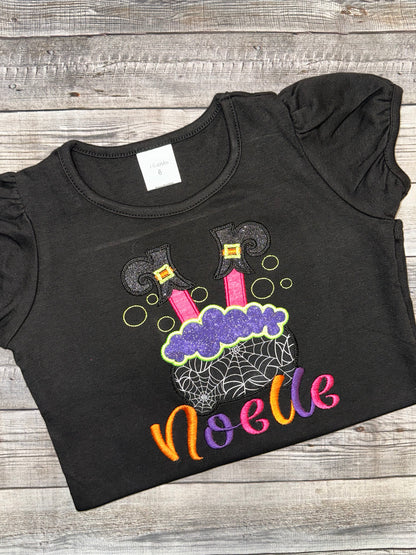 Witch in a pot halloween shirt for girls