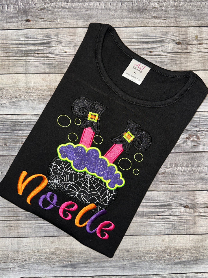 Witch in a pot halloween shirt for girls