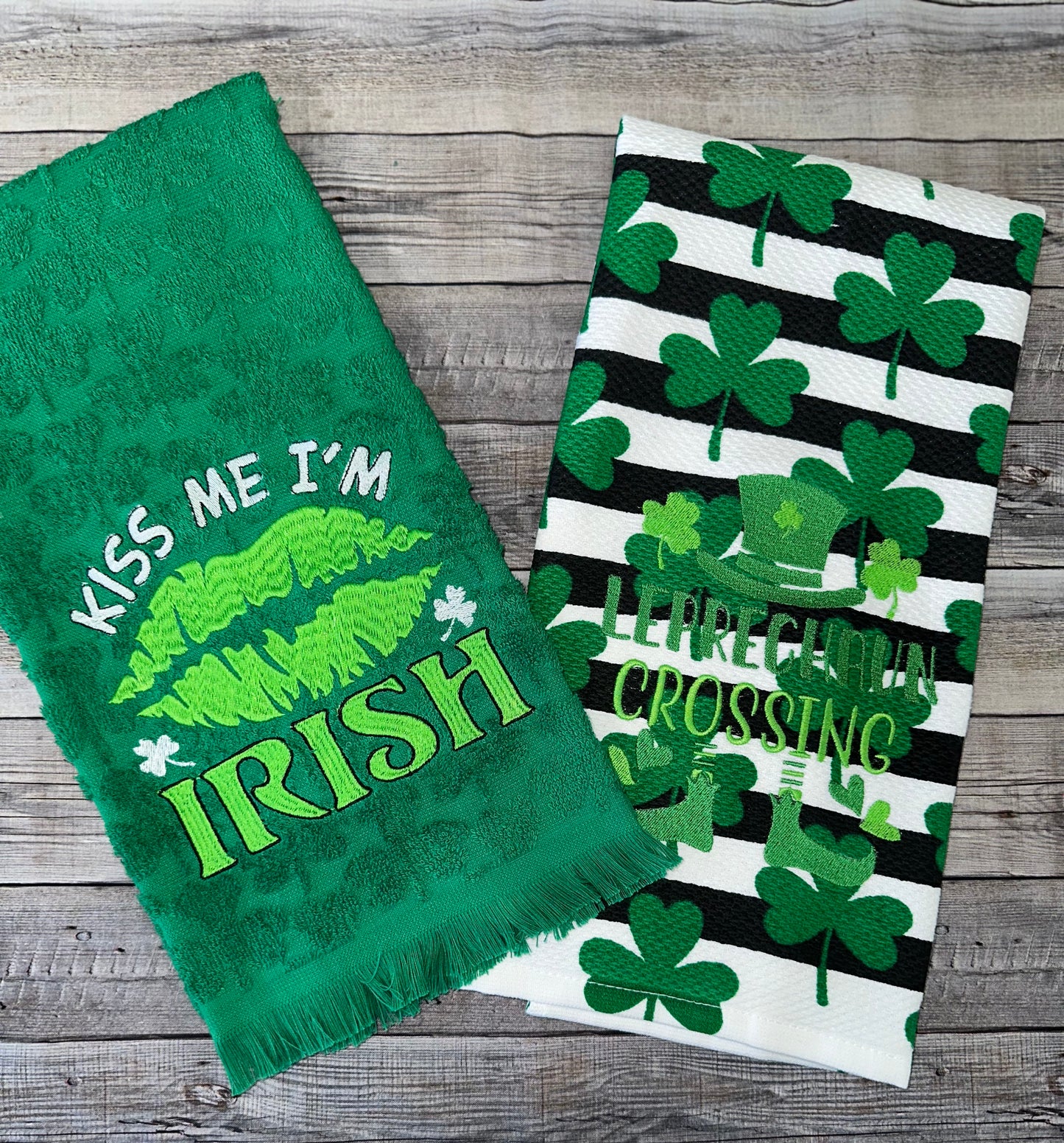 St. Patty's Day bathroom or kitchen towels. Embroidered on pattened and embossed towels
