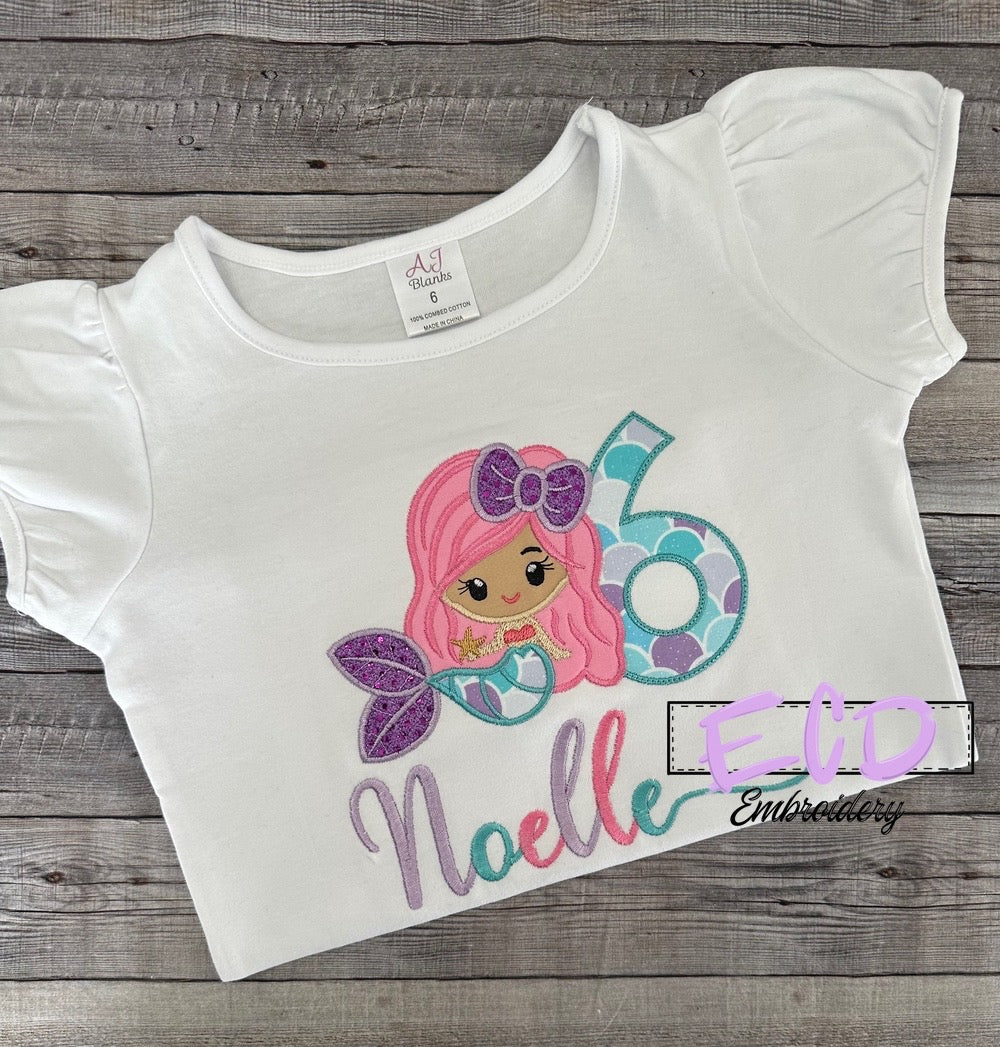 Embroidered Mermaid Birthday shirt for girls