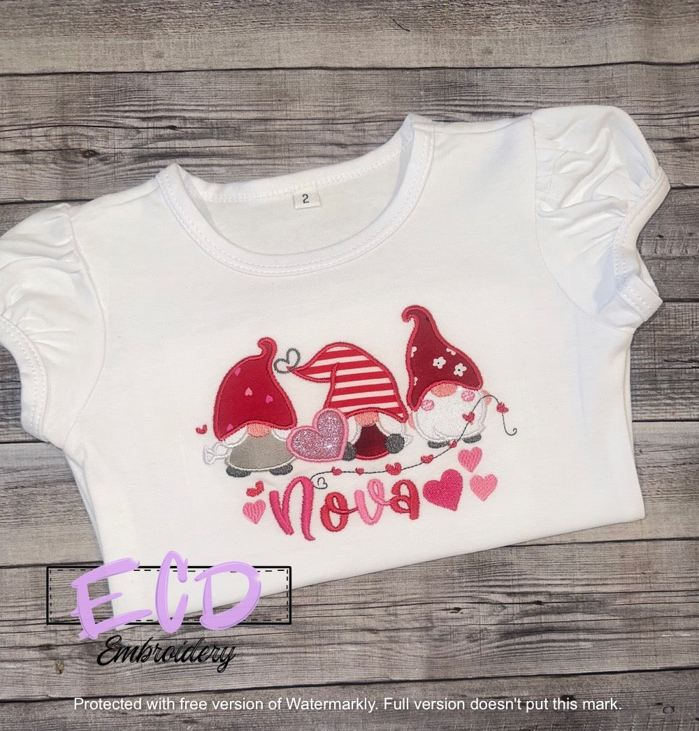 Three Gnomes Valentine's Day shirt for girls 